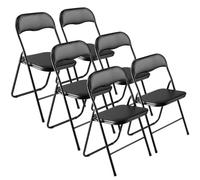 VEVOR 6 Pack Folding Chairs, Foldable Leather Chairs with Heavy Duty Metal Frame & Padded Cushion, Portable Folding Card Table Chairs, Stackable Seats for Home, Yard, Garden, Parties, Events, Black