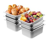VEVOR 6 Pack Hotel Pans, 1/2 Size Anti-Jam Steam Pan, 0.8mm Thick Stainless Steel Restaurant Steam Table Pan, 6 Inch Deep Commercial Table Pan, Catering Storage Pan for Food