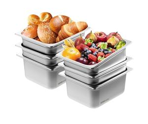VEVOR 6 Pack Hotel Pans, 1/2 Size Anti-Jam Steam Pan, 0.8mm Thick Stainless Steel Restaurant Steam Table Pan, 6 Inch Deep Commercial Table Pan, Catering Storage Pan for Food