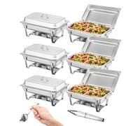 VEVOR Chafing Dish Buffet Set, 8 Qt 6 Pack, Stainless Chafer with 6 Full Size Pans, Rectangle Catering Warmer Server with Lid Water Pan Folding Stand Fuel Holder Tray Spoon Clip, at Least 8 People