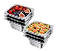 VEVOR 6 Pack Stainless Steam Hotel Pans, 1/6 Size Table Steam Pan, 4 Inch Deep, Anti Jam Restaurant Supplies Reusable Rustproof Catering Storage for H