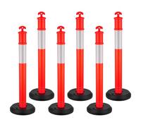 VEVOR 6 Pack Traffic Delineator Posts, 1140 mm Traffic Safety Cones with Fillable Base and Reflective Strips, Heavy Duty Delineator Posts for Construction Site, Parking Lot, Crowd Control, Red