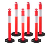 VEVOR 6 Pack Traffic Delineator Posts, 1140 mm Traffic Safety Cones with Weighted Base and Reflective Strips, Heavy Duty Delineator Posts for Construction Site, Parking Lot, Crowd Control, Red