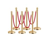 VEVOR 6 Pcs Gold Stanchion Post 4 Red Velvet Ropes Sand Injection Hollow Base