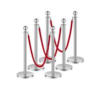 VEVOR 6 Pcs Silver Stanchion Post 3 Red Velvet Ropes Sand Injection Hollow Base