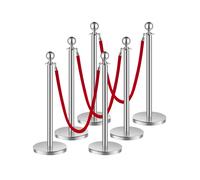VEVOR 6 Pcs Silver Stanchion Post 3 Red Velvet Ropes Sand Injection Hollow Base