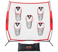 VEVOR 6 x 6 ft Football Trainer Throwing Net, Training Throwing Target Practice Net with 5 Target Pockets, Knotless Net Includes Bow Frame and Portable Carry Case, Improve QB Throwing Accuracy, Red