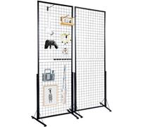 VEVOR 61 x170.7 cm Grid Wall Panels Tower, 2 Packs Wire Gridwall Display Racks with T-Base Floorstanding, Double Side Gridwall Panels for Art Craft Sh