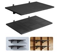 VEVOR 2-Tier Heavy Duty Wall Garage Shelving, 610 x 914 mm Steel Wall | Mounted Shelving Unit, 610x914 mm Per Shelf Floating Storage Metal Rack for Garage with 254 kg Total Weight Capacity, Black