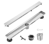 VEVOR 610mm Linear Shower Drain Offset with Tile Insert Cover,Brushed 304 Stainless Steel Rectangle Shower Floor Drain,Linear Drain with Leveling Feet