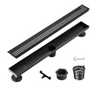 VEVOR 610mm Linear Shower Drain with Square Pattern Grate,Brushed 304 Stainless Steel Rectangle Shower Floor Drain, Sleek Linear Drain with Hair Strai