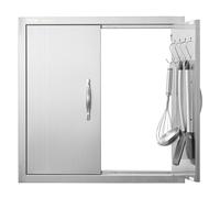 VEVOR BBQ Access Door, 610x610 mm Double Outdoor Kitchen Door, Stainless Steel Flush Mount Door, Double Wall Vertical Door with Handles and Hooks, for BBQ Island, Grilling Station, Outside Cabinet