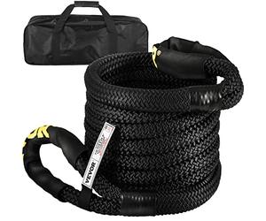 VEVOR 7/8" x 31.5' Kinetic Recovery Rope, 29,300 lbs, Heavy Duty Nylon Double Braided Kinetic Energy Rope with Loops and Protective Sleeves, for Truck Off-Road, Carry Bag Included, Black