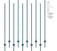 VEVOR 7 Feet Fence Post, 10 Pack T-Post Heavy Duty Metal Fence Posts with 50 Zip Ties & 20 Clips, Sturdy Steel Stakes for Garden Yard, Lawn, Farms and Outdoor, Green