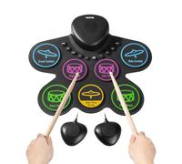 VEVOR 7 Pad Electronic Drum Set, Roll-Up Electronic Drum Set with Headphone Jack, Dual Pedal Drumsticks, Speakers, MIDI Instrumental Toy for Kids Over 3 Years Old, Multicolour