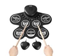 VEVOR 7 Pad Electronic Drum Set, Roll-Up Electronic Drum Set with Headphone Jack, Dual Pedal, Two Drumsticks, Speakers, MIDI, Instrumental Toy for Kids Over 3 Years Old, Black