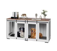 VEVOR 72" Dog Crate Furniture for 2 Dogs, Double Dog Crate Furniture with Double Sliding Doors, Large Dog Crate TV Stand with Removable Tray, Steel Frame Dog Crate for Small Medium Large Dogs White