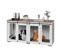 VEVOR 72" Dog Crate Furniture for 2 Dogs, Double Dog Crate Furniture with Double Sliding Doors, Large Dog Crate TV Stand with Removable Tray, Steel Frame Dog Crate for Small Medium Large Dogs White