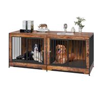 VEVOR 75" Dog Crate Furniture for 2 Dogs, Extra Large Double Dog Crate Furniture Large Breed with Divider & Double Doors, Large Wooden Dog Crate Furniture TV Stand for Medium Large Dogs Brown