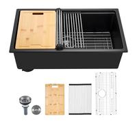 VEVOR 76 cm Kitchen Sink Workstation, Undermount Granite Sink, Drop-in Single Bowl Farmhouse Basin with Multiple Accessories, Household Dishwasher Sinks for RV, Prep Kitchen, and Bar (Black)