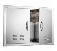 VEVOR BBQ Access Door, 762x533 mm Double Outdoor Kitchen Door, Stainless Steel Flush Mount, Wall Vertical with Handles and Vents, for BBQ Island, Grilling Station, Outside Cabinet