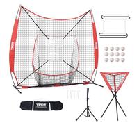 VEVOR 7x7 ft Baseball Softball Practice Net, Portable Baseball Training Net for Hitting Catching Pitching, Backstop Equipment with Bow Frame, Carry Bag, Strike Zone, 12 Balls, Tee, and Ball Collector