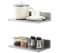 VEVOR 8.6" x 16" Stainless Steel Shelf, Wall Mounted Floating Shelving with Backsplash, 44 lbs Load Capacity Commercial Shelves, Heavy Duty Storage Rack for Restaurant, Kitchen, Bar, Home, and Hotel