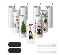 VEVOR 8 Pack Straight Sublimation Tumblers, 20 oz Blank Tumbler Bulk, Stainless Steel Double Wall Tumbler Cups with Straw, Lid, Brush, Base, Shrink Wrap, Gift Box, for Heat Press and Heat Transfer