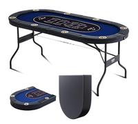 VEVOR 8 Player Foldable Poker Table, Blackjack Texas Holdem Poker Table with Padded Rails and Stainless Steel Cup Holders, Portable Folding Card Board Game Table, 72" Oval Casino Leisure Table