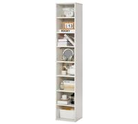 VEVOR 8 Tiers Narrow Bookshelf, 71 in Wooden Tall Open Bookcase with Height-Adjustable Shelf, Freestanding Display Storage Floor Bookcase Bookshelf for Library, Bedroom, Living Room, Office, White