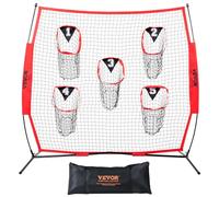 VEVOR 8 x 8 ft Football Trainer Throwing Net, Training Throwing Target Practice Net with 5 Target Pockets, Knotless Net Includes Bow Frame and Portable Carry Case, Improve QB Throwing Accuracy, Red