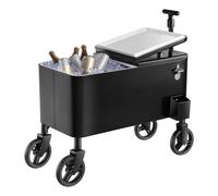 VEVOR 80 Quart Rolling Ice Chest Cart, with 2-Stage Telescopic Pull Handle and 2 Swivel Casters, Portable Table Beach Patio Party Bar Cold Drink Beverage, Outdoor Park Cart on Wheels, Black