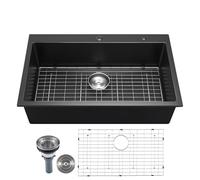 VEVOR 84 cm Kitchen Sink Workstation, Top Mount Granite Sinks, Drop-in Single Bowl Farmhouse Basin with Multiple Accessories, Household Dishwasher Sinks for RV, Prep Kitchen, and Bar (Black)