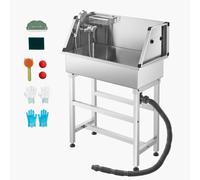VEVOR 86.4 cm Stainless Steel Dog Washing Station, Pet Grooming Tub with Hot & Cold Faucet, Showerhead, Storage Rack, No-Bend All-in-One Bathtub, Home Wash Sink, Fits Small Cats and Dogs