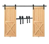 VEVOR 8FT Sliding Barn Door Hardware Kit, 330LBS Heavy Duty Barn Door Track Kit for Double Doors, Fit 3.7-4.3FT Total Wide and 1.3"-1.8" Thick 2 Door Panel, with Smooth & Silent Pulley (J Shape)