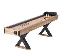 VEVOR 9 FT Shuffleboard Table 2 in 1 Shuffleboard and Bowling Combo Game Set with Scratch-Resistant Playfield, X-Shaped Legs, 8 Pucks, Bowling Set, Wax, and Table Brush