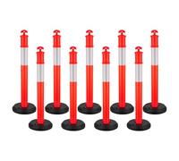 VEVOR 9 Pack Traffic Delineator Posts, 1140 mm Traffic Safety Cones with Fillable Base and Reflective Strips, Heavy Duty Delineator Posts for Construction Site, Parking Lot, Crowd Control, Red
