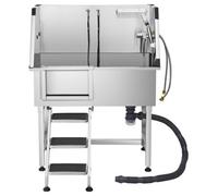 Vevor 96.5 Cm Stainless Dog Wash Station, Hot/cold Faucet, Shower, Non-Slip Stairs, Pet Tub (Left Door)