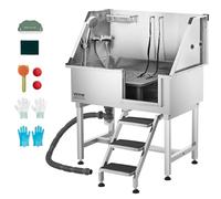VEVOR Stainless Steel Dog Washing Station, 96.52 cm Pet Grooming Tub w/Storage Stairs, Faucet & Showerhead & Soap Holder Dog Bathtub for Large & Medium & Small Pets (Right Door)