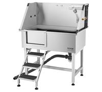 VEVOR Stainless Steel Dog Washing Station, 96.52 cm Pet Grooming Tub w/Storage Stairs, Faucet & Showerhead & Soap Holder Dog Bathtub for Large & Medium & Small Pets (Left Door)