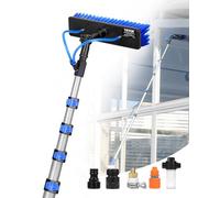 VEVOR 9m Cleaning Pole with Extendable Handle, 180° Rotatable Brush Head & 20m Hose, Household & Outdoor Window Cleaner Tool for Caravan Solar Panel Deck, Blue, 2125-9023 mm