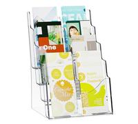 VEVOR Acrylic Brochure Holder 8.5 x 11 inch, 4-Tier Clear Acrylic Literature Display Stand, Plastic Literature Organizer Flyer Stand & Removable Divider for Office Exhibition, Countertop or Wall Mount
