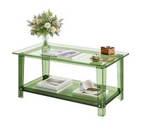 VEVOR Acrylic Coffee Table, 2 Tiers Center Table with Storage Shelf, Modern Rectangle Acrylic Coffee Desk, Ideal for Dining Room, Kitchen Island, Restaurant, Office, 50 x 80 x 40 cm (Green)