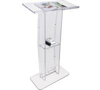 VEVOR Acrylic Podium, 119 cm Tall, Clear Acrylic Podium Stand with Wide Reading Surface & Storage Shelf, Floor-standing Clear Pulpits Acrylic for Chur