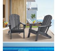 VEVOR Adirondack Chair Plastic, Set of 2 All-Weather Portable Folding Fire Pit Chair, Outdoor Adirondack Patio Chair with Cup Holder, with Relaxing Ar