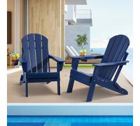 VEVOR Adirondack Chair Plastic, Set of 2 All-Weather Portable Folding Fire Pit Chair, Outdoor Adirondack Patio Chair with Cup Holder, with Relaxing Arm Rest Ergonomic, for Garden, Backyard Navy Blue