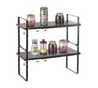 VEVOR Adjustable Kitchen Cabinet Shelf Organizer, Expandable 2 Tier Cabinet Shelf, Stackable Countertop Organizers and Storage Shelf Risers, Pantry Organizers for Kitchen Bathroom Office, Black