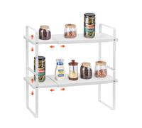 VEVOR Adjustable Kitchen Cabinet Shelf Organizer, Expandable 2 Tier Cabinet Shelf, Stackable Countertop Organizers and Storage Shelf Risers, Pantry Organizers for Kitchen Bathroom Office, White