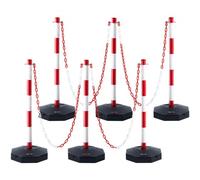 VEVOR Adjustable Traffic Delineator Post Cones, 6 Pack, Traffic Safety Delineator Barrier with Fillable Base 6.6FT Chain, for Traffic Control Warning Parking Lot Construction Caution Roads, Red&White