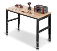 VEVOR Adjustable Workbench, 48" L X 20" W Garage Table w/ 28.3" - 38.1" Heights & 2000 LBS Load Capacity, with Power Outlets & Hardwood Top & Metal Frame & Foot Pads, for Office Home Garage